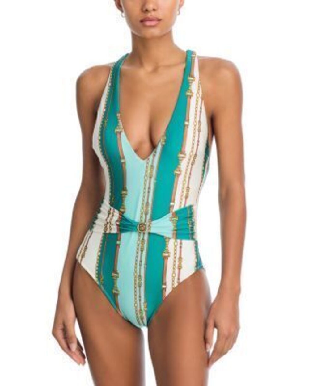 L'AGENCE Women's Multicolor Lisa Striped Belted Swimsuit S NWT RTL: $260.00